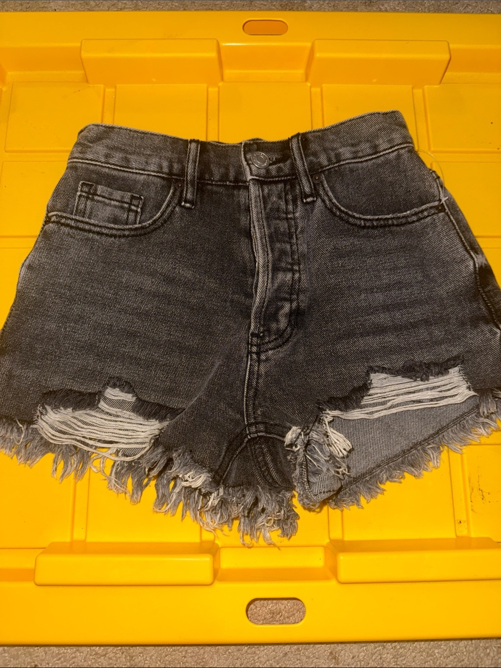 High-Rise Distressed Black Denim Women's Shorts Vintage high rise